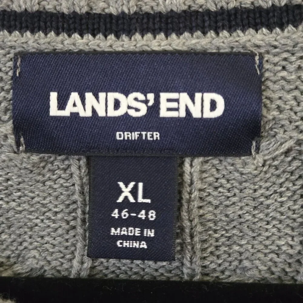 Lands' End Drifter Sweater Gray CableKnit 100% Cotton All Season Classic Size XL
